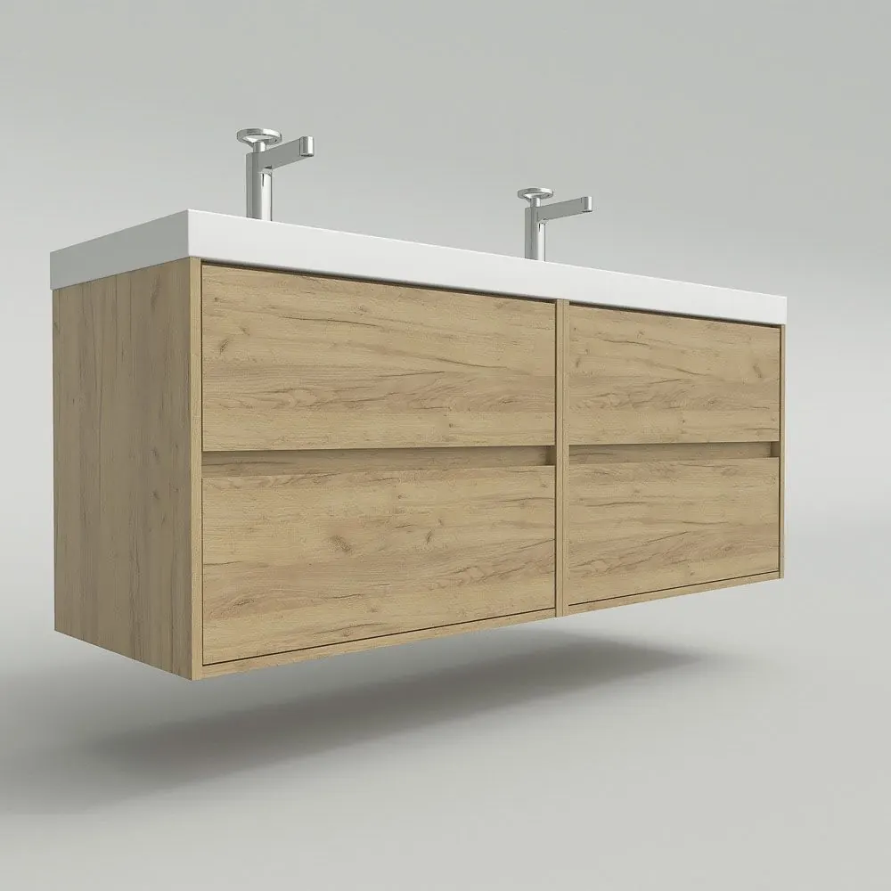Mobile bagno sospeso 2 lavelli 4 cassetti 120 cm finitura ROVERE CHIARO - immagine 4