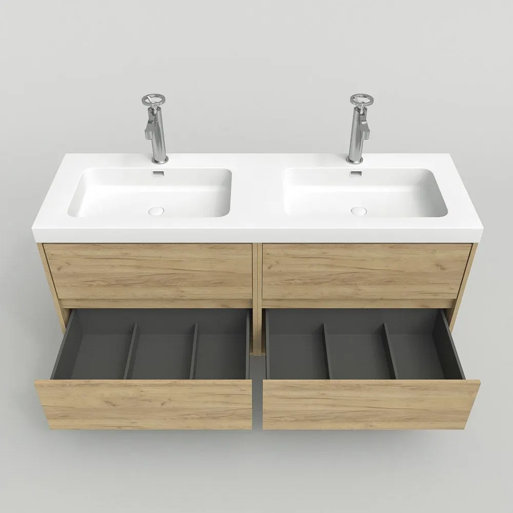 Mobile bagno sospeso 2 lavelli 4 cassetti 120 cm finitura ROVERE CHIARO - immagine 5