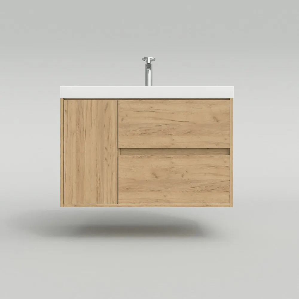 Mobile bagno sospeso 2 cassetti / 1 anta CARMEN con lavabo in resina finitura ROVERE CHIARO - immagine 10