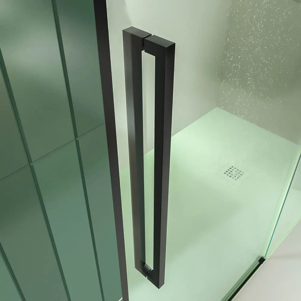Parete doccia frontale PETRA 1 fissa – 1 scorrevole anta in vetro 6 mm. Acciaio inossidabile NERO OPACO - immagine 3