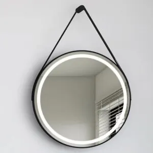 Specchio tondo in PELLE con LED perimetrale