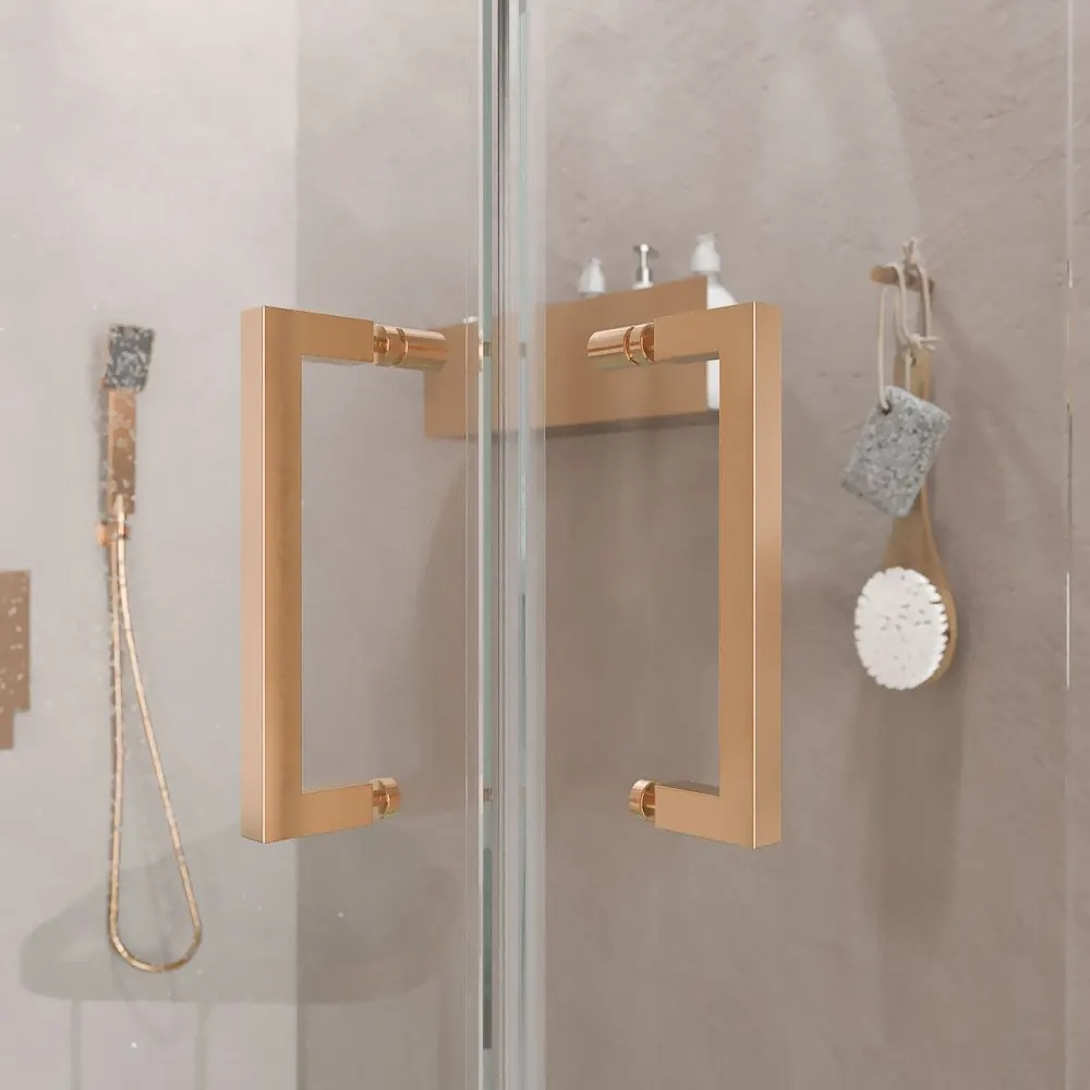 AXER parete doccia rettangolare 2 fissa – 2 ante scorrevoli in vetro 6 mm. ACCIAIO INOX finitura RAME - immagine 7