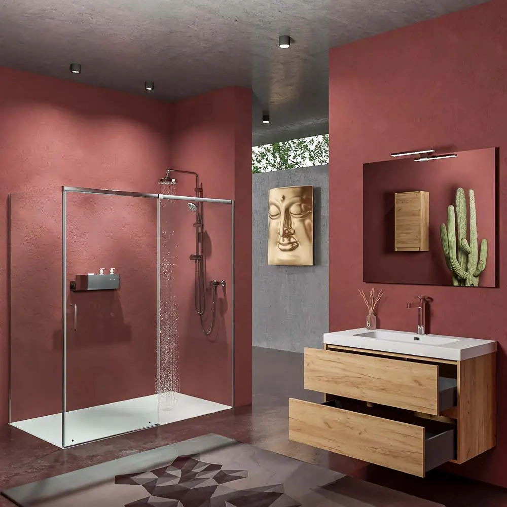 Mobile bagno sospeso 2 cassetti CARMEN con lavabo in resina finitura ROVERE CHIARO - immagine 4