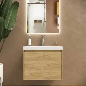 Mobile sospeso 2 ante CARMEN con lavabo in resina finitura ROVERE CHIARO