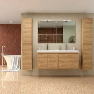 Mobile bagno sospeso CARMEN con 2 lavabi – 4 ante 120 cm, finitura ROVERE CHIARO