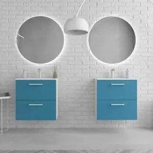 Mobile bagno sospeso NEXO 2 cassetti profondità ridotta 40 cm laccato opaco con lavabo in porcellana BLU/BIANCO