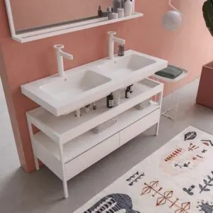 INDEX mobile bagno con struttura a gambe 2 cassetti lavabo sospeso 2 vasche BIANCO-CROMO