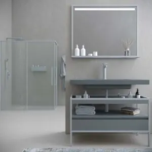 Mobile bagno con struttura a gambe INDEX lavabo sospeso 1 cassetto GRIGIO CEMENTO – GRAFITE