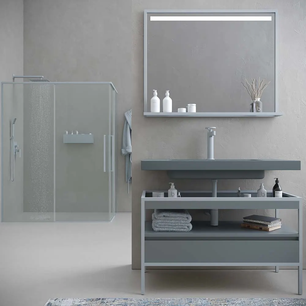 Mobile bagno con struttura a gambe INDEX lavabo sospeso 1 cassetto GRIGIO CEMENTO – GRAFITE