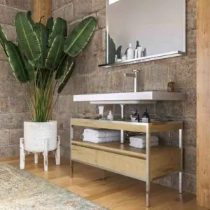 Mobile bagno con struttura a gambe INDEX lavabo sospeso 1 cassetto ROVERE CHIARO – CROMO