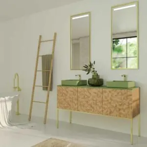 Mobile bagno con gambe OPERA 3 ante con piano SOLID SURFACE 2 vasche RAIZ OLMO