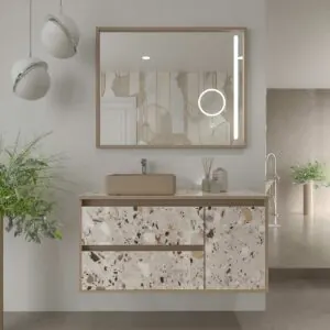 Mobile bagno sospeso 2 cassetti/1 anta UNICO effetto terrazzo con lavabo SATET in Solid Surface