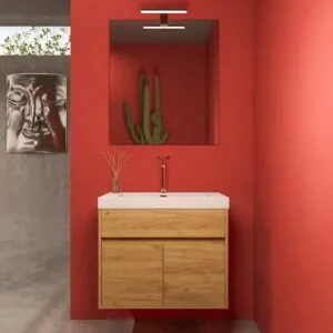 Mobile bagno sospeso 2 ante / 1 cassetto CARMEN con lavabo in resina finitura ROVERE CHIARO
