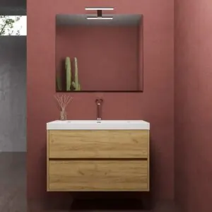 Mobile bagno sospeso 2 cassetti CARMEN con lavabo in resina finitura ROVERE CHIARO