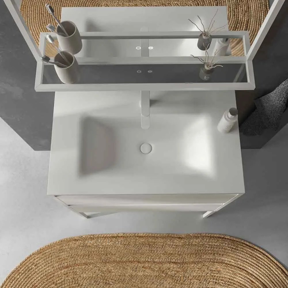 Mobile da bagno con gambe 2 cassetti SMILE con lavabo in Solid Surface BIANCO - immagine 4