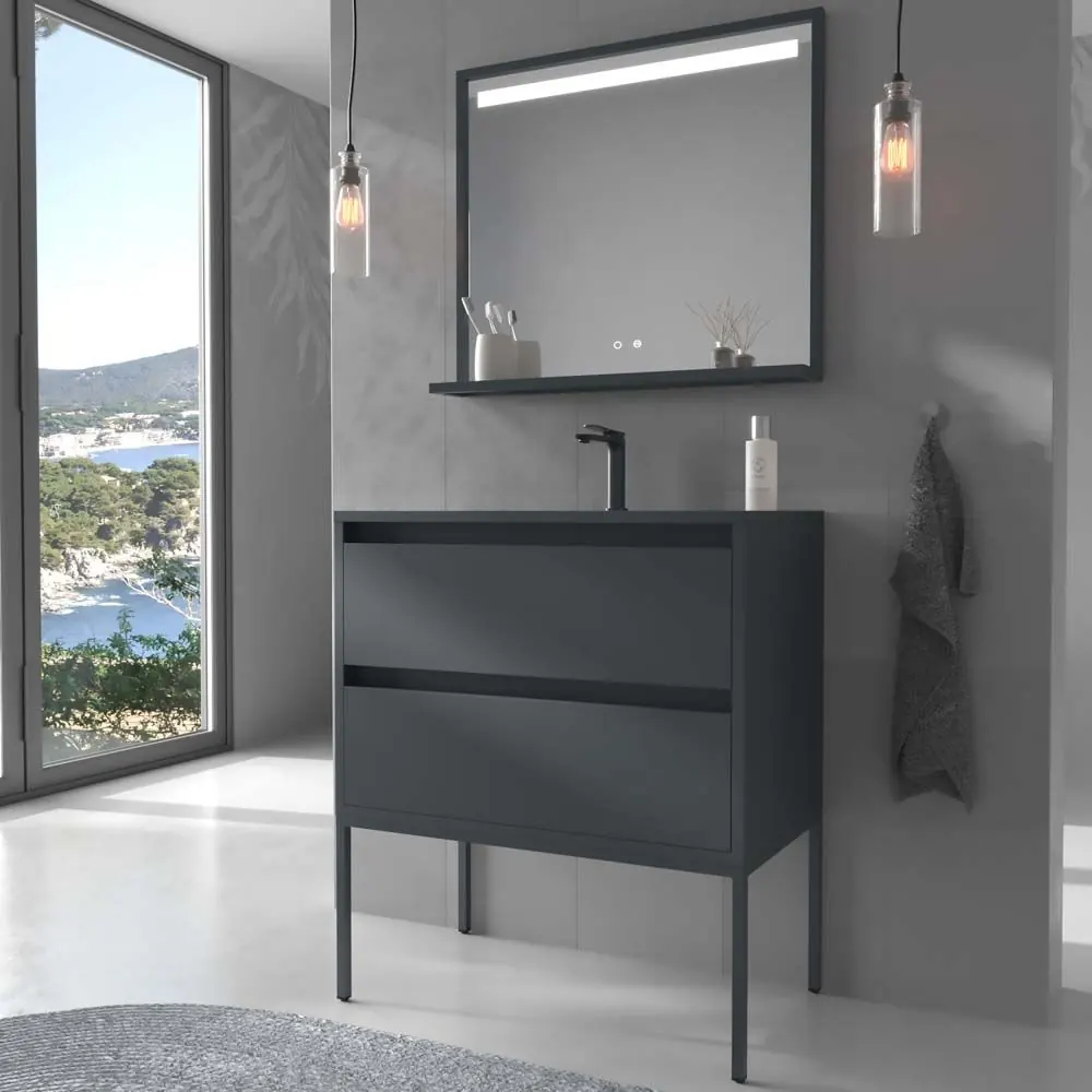Mobile da bagno SMILE con gambe 2 cassetti con lavabo in Solid Surface GRAFITE - immagine 6