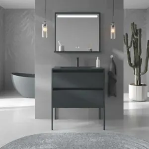 Mobile da bagno SMILE con gambe 2 cassetti con lavabo in Solid Surface GRAFITE
