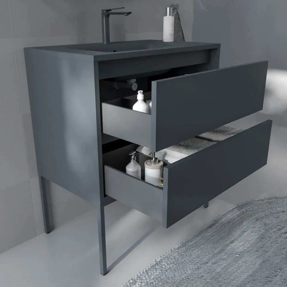 Mobile da bagno SMILE con gambe 2 cassetti con lavabo in Solid Surface GRAFITE - immagine 5