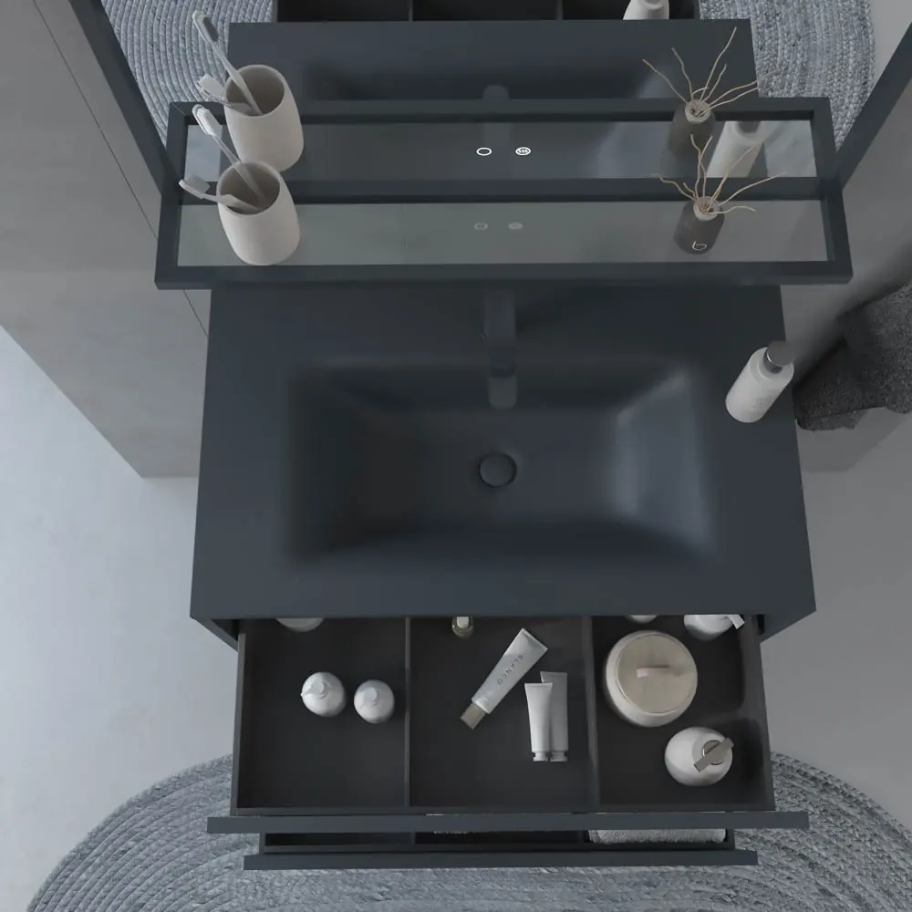Mobile da bagno SMILE con gambe 2 cassetti con lavabo in Solid Surface GRAFITE - immagine 4