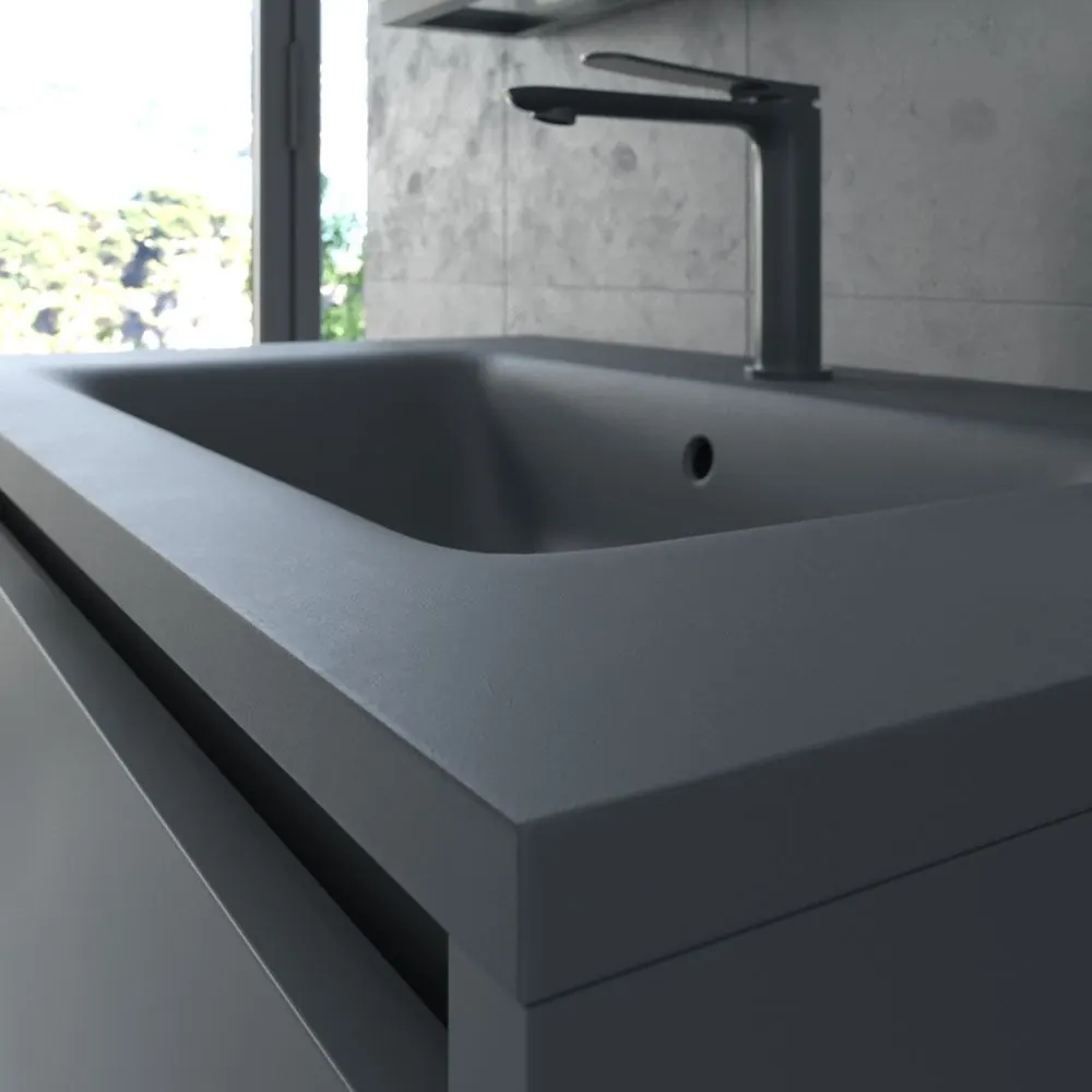 Mobile da bagno SMILE con gambe 2 cassetti con lavabo in Solid Surface GRAFITE - immagine 3
