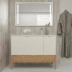 Mobile da bagno VICENT con gambe 2 cassetti / 1 anta piano in Solid Surface