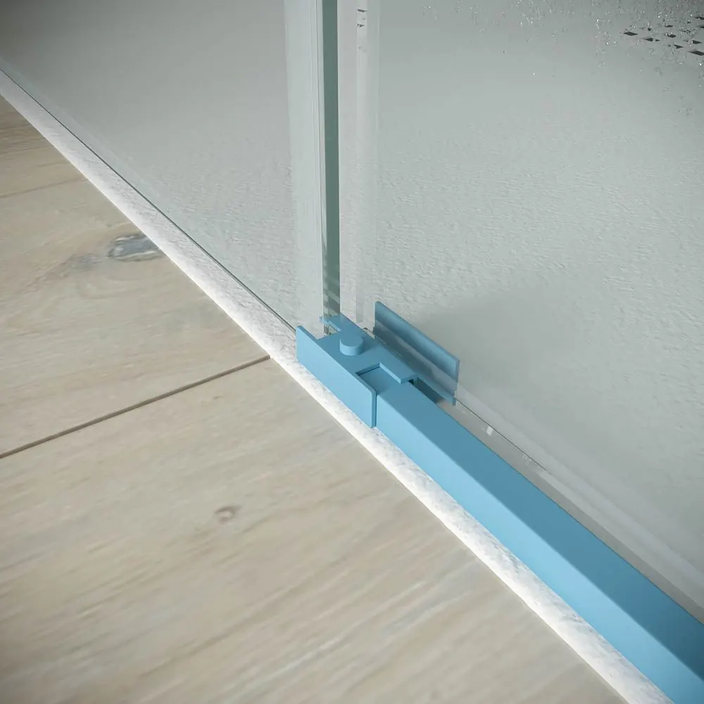 Parete doccia rettangolare PETRA 2 fissa – 2 ante scorrevoli in vetro 6 mm. ACCIAIO INOX finitura AZZURRO OPACO - immagine 8