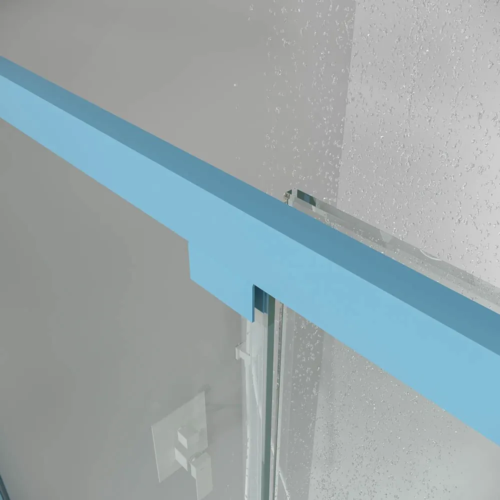 Parete doccia rettangolare PETRA 2 fissa – 2 ante scorrevoli in vetro 6 mm. ACCIAIO INOX finitura AZZURRO OPACO - immagine 5