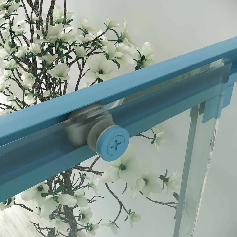 Parete doccia rettangolare PETRA 2 fissa – 2 ante scorrevoli in vetro 6 mm. ACCIAIO INOX finitura AZZURRO OPACO - immagine 4