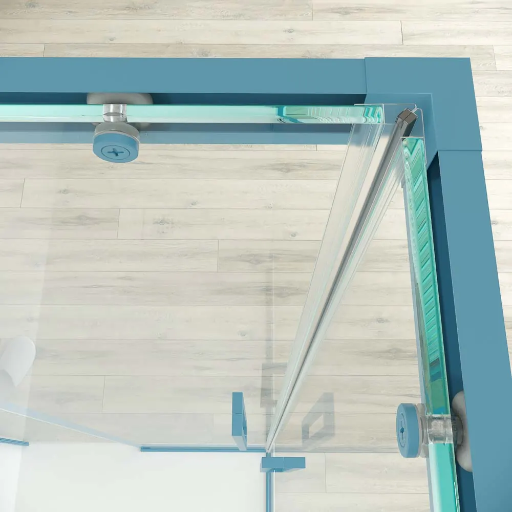 Parete doccia rettangolare PETRA 2 fissa – 2 ante scorrevoli in vetro 6 mm. ACCIAIO INOX finitura AZZURRO OPACO - immagine 3