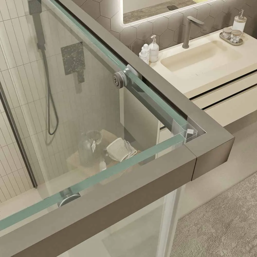 Parete doccia rettangolare PETRA 2 fisse – 2 ante scorrevoli in vetro 6 mm. ACCIAIO INOX finitura MOTTO OPACO - immagine 6