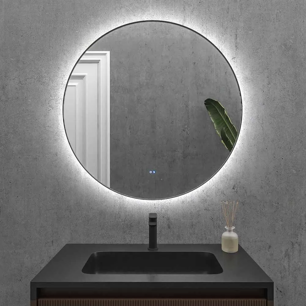 Specchio custom BURMA con luce led perimetrale posteriore con cornice in alluminio. Altoparlanti. Anti nebbia. Specchio ingranditore. Orologio - immagine 3