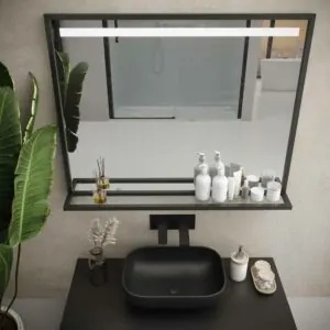 Specchio da bagno EVO con cornice e mensola in alluminio, varie finiture, luce led frontale - 70 cm x 80 cm