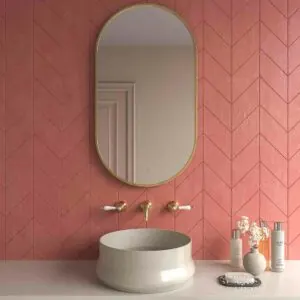 Specchio ovale FLOCK senza luce, con bordo o cornice verniciata e finitura oro, con protezione anticorrosione