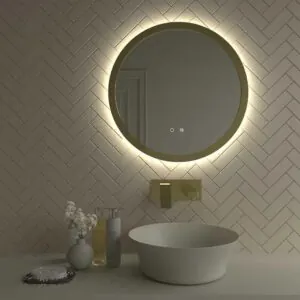Specchio tondo GARMET luce led perimetrale con sensore touch e bordo verniciato antiappannamento ORO