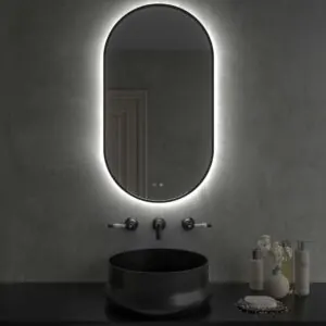 Specchio ellittico con luce GREG con bordo perimetrale NERO