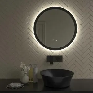 Specchio tondo PRINT luce led perimetrale con sensore touch e bordo verniciato NERO antiappannamento