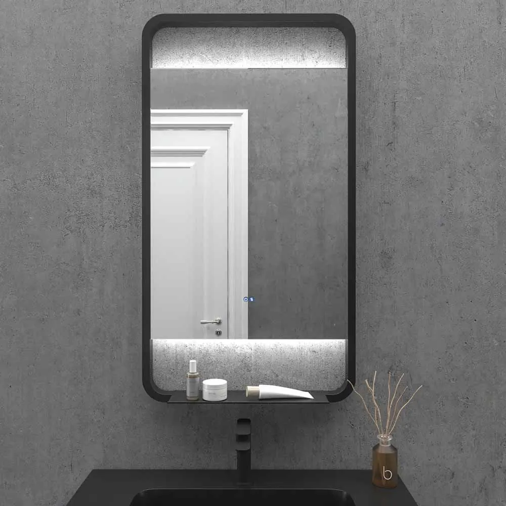 Specchietto custom SLIM con luce led posteriore superiore e inferiore. Altoparlanti. Anti nebbia. Specchio ingranditore. Orologio . Finitura NERA - immagine 4