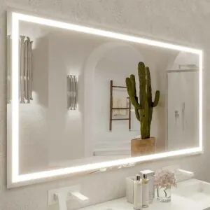Specchio personalizzato NERINA con luce led frontale. Altoparlanti. anti nebbia Specchio ingranditore. Orologio