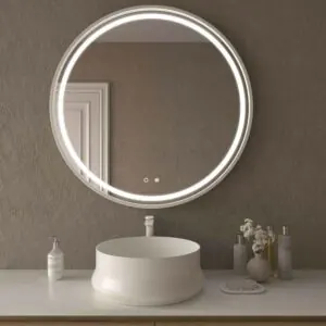 Specchio rotondo LOUNGE luce frontale a led con sensore touch e antiappannamento – Alluminio BIANCO OPACO
