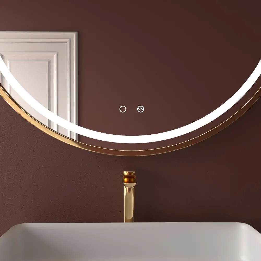 Specchio rotondo STATUS luce frontale led con sensore touch e antiappannamento – ALLUMINIO RAMATO OPACO - immagine 2