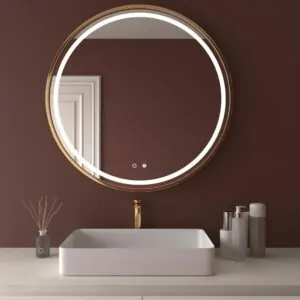 Specchio rotondo STATUS luce frontale led con sensore touch e antiappannamento – ALLUMINIO RAMATO OPACO