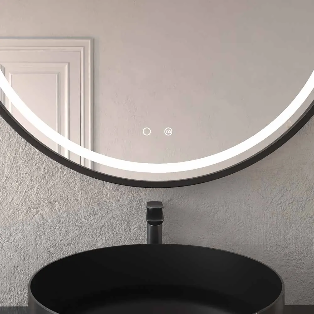 Specchio rotondo ADELA luce frontale led con sensore touch e antiappannamento – Alluminio NERO OPACO - immagine 2