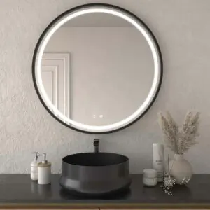 Specchio rotondo ADELA luce frontale led con sensore touch e antiappannamento – Alluminio NERO OPACO
