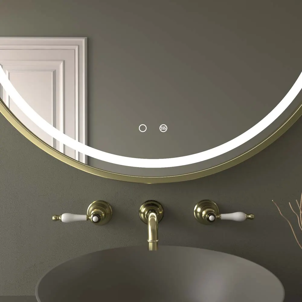 Specchio rotondo SOLID luce frontale a led con sensore touch e antiappannamento – ALLUMINIO ORO OPACO - immagine 2