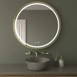 Specchio rotondo SOLID luce frontale a led con sensore touch e antiappannamento – ALLUMINIO ORO OPACO
