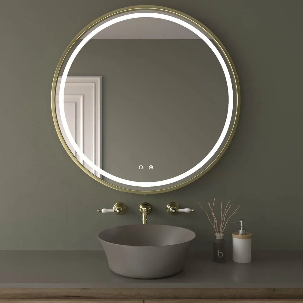 Specchio rotondo SOLID luce frontale a led con sensore touch e antiappannamento – ALLUMINIO ORO OPACO