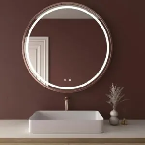 Specchio rotondo TRIADA luce frontale a led con sensore touch e antiappannamento – Alluminio ORO ROSA OPACO