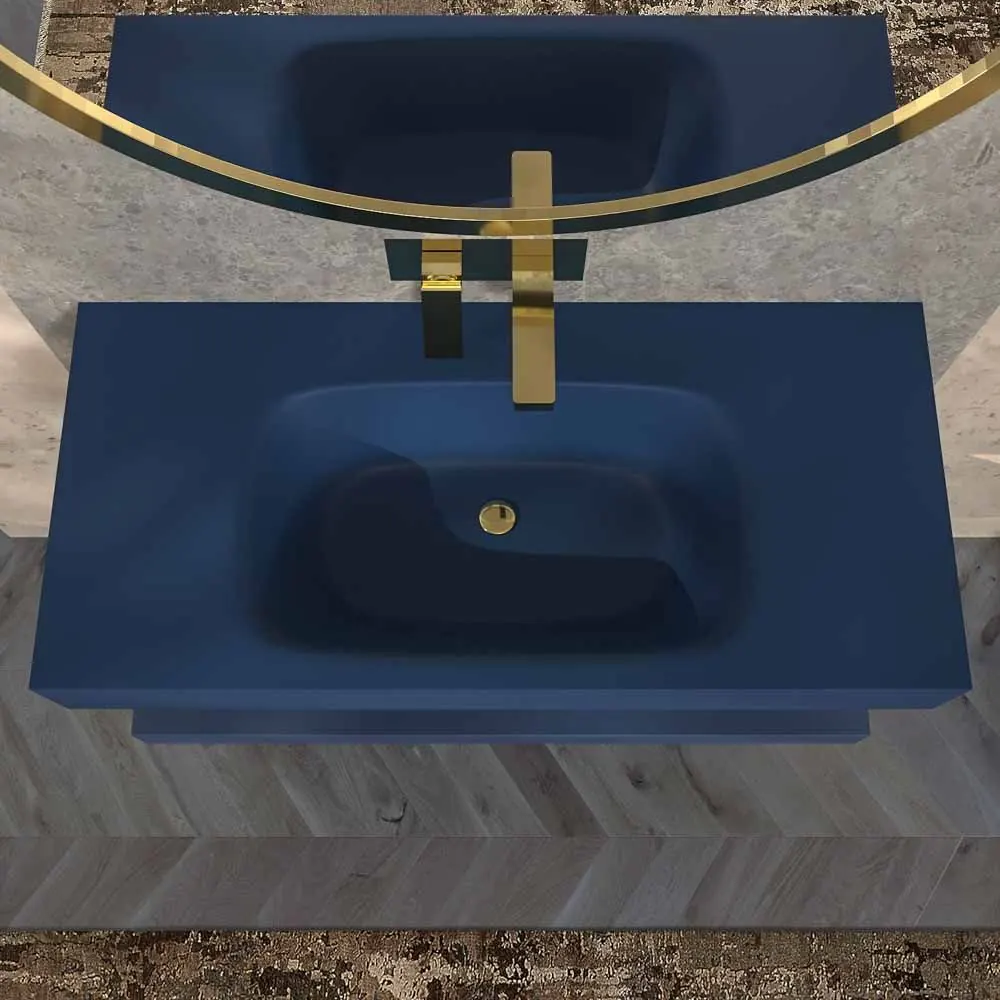 LIDO lavabo sospeso da centro SOLID SURFACE Blu Cobalto - immagine 3