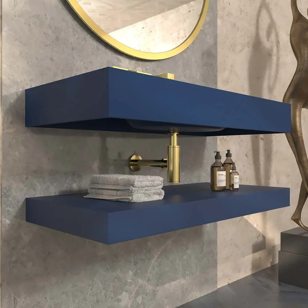 LIDO lavabo sospeso da centro SOLID SURFACE Blu Cobalto - immagine 2