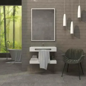 Lavabo sospeso LIDO una vasca centrale con portasalviette in SOLID SURFACE